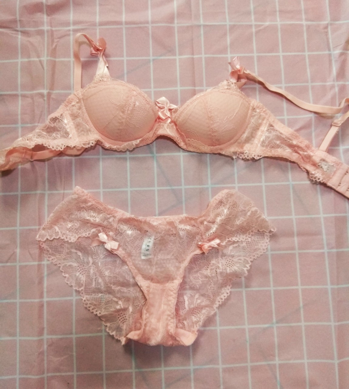 [粉色成套內衣褲] 粉色 蝴蝶結 透膚內褲 初戀粉嫩色 h001 實穿整天 少女味
